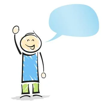 Smiling stickman character with empty speech bubble Illustrazione stock