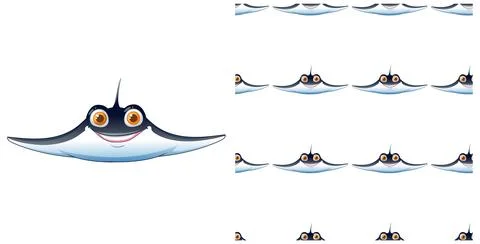 Smiling Stingray Seamless Pattern Design 스톡 일러스트