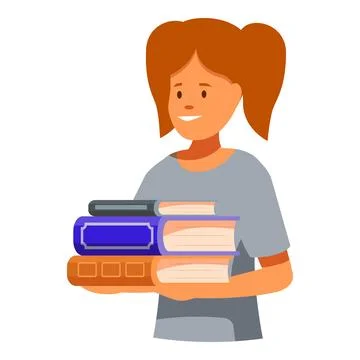 Smiling student carrying stack of books for education Stock Illustration