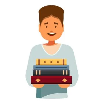 Smiling student holding stack of books, education and knowledge concept Stock Illustration