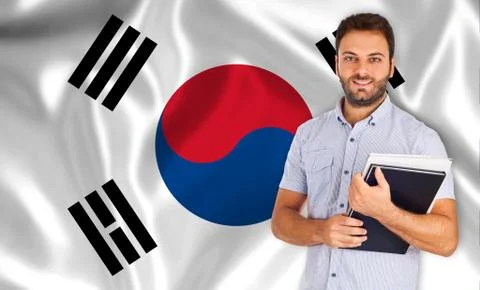 Smiling student learns the korean language Stock Illustration