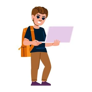 Smiling student using laptop for online education and researching information Stock Illustration