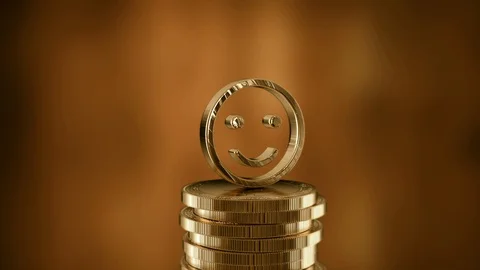 Smiling successful man, smiley face. A lot of gold. Stock Footage 118293713