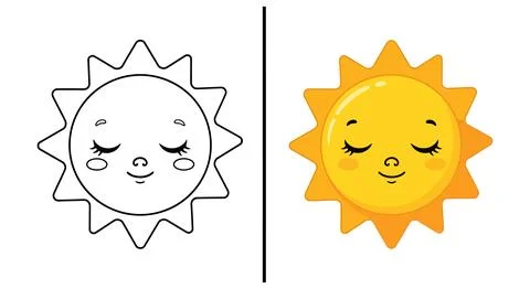 Smiling Sun Character With Gentle Expression Fun Creative Coloring Activity Stock Illustration