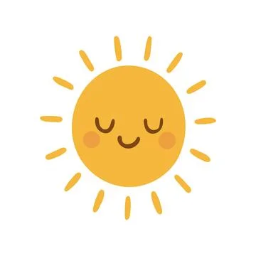 Smiling sun character graphic representing warm weather, cheerful climate themes Illustrazione stock