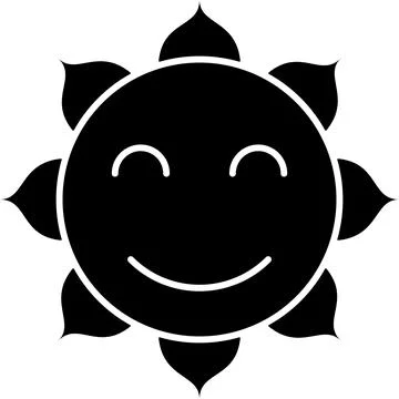 Smiling Sun Glyph Icon Vector Stock Illustration