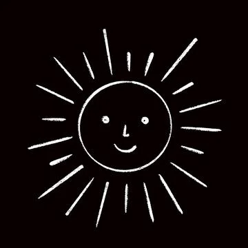 Smiling sun hand drawn vector illustration, kid's drawing chalk imitation Stock Illustration
