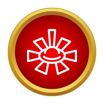 Smiling sun icon on red button design element Illustrazione stock