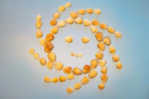 Smiling sun made of seashells Stock-Fotos