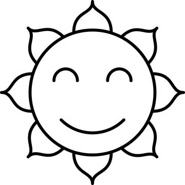 Smiling Sun Outline Icon Vector Stock Illustration