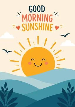 Smiling sun over blue hills Illustration