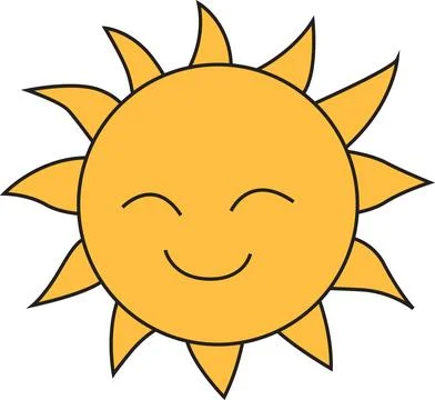 Smiling sun with pointed sharp rays Stockillustratie