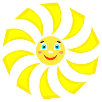 Smiling sun with rays of different shapes. Icon on a white background. Vector Stock Illustration