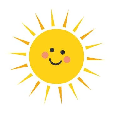 Smiling sun with rays in flat style Vector Illustrazione stock
