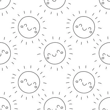 Smiling sun seamless outline pattern for coloring Stock Illustration