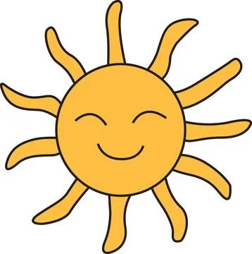 Smiling sun with wavy line rays Stock Illustration