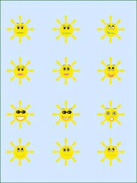 Smiling suns collection Stock Illustration