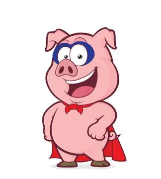 Smiling superhero pig Stock Illustration