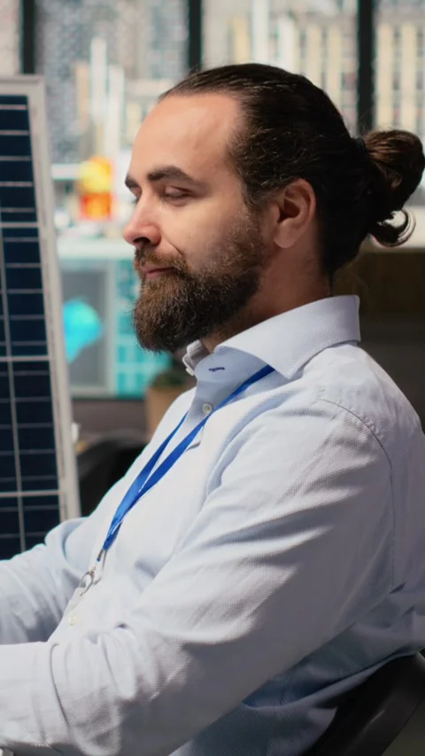 Smiling sustainability specialist develops clean energy solutions Video stock 315415783