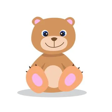 Smiling Teddy Bear, cute vector illustration in flat style. Positive cartoon Stock Illustration
