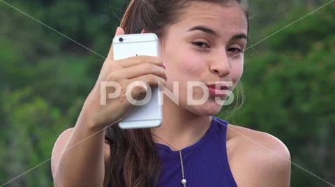 Smiling Teen Girl Taking Selfies Stock Photos