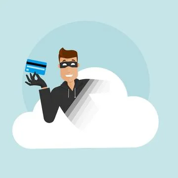 A smiling thief hacks into cloud storage and pulls out credit card data. イラスト素材