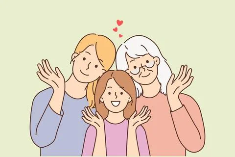 Smiling three generations of women posing together Stock Illustration