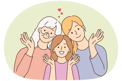 Smiling three generations of women posing together Stock Illustration