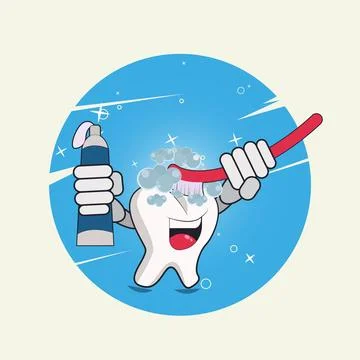 Smiling tooth brushing itself Stock Illustration