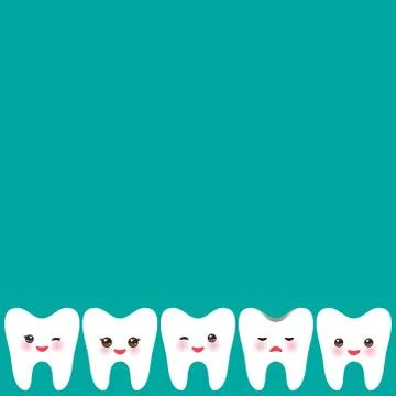 Smiling tooth card design, template for text, blue background. Vector Stock Illustration