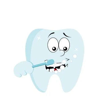 Smiling tooth cleaning himself with a toothbrush. Dental hygiene concept Illustrazione stock