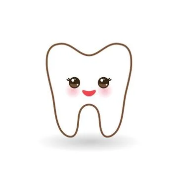 Smiling tooth with pink cheeks White background. Vector Stock Illustration