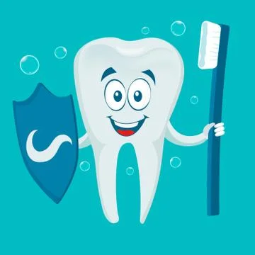 Smiling Tooth With Toothbrush And Shield Stock Illustration