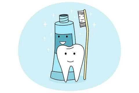 Smiling tooth, toothbrush and toothpaste feeling positive Smiling tooth, t... Stock Photos