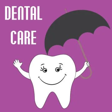 Smiling tooth under umbrella Stock Illustration
