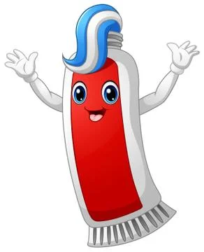 Smiling toothpaste cartoon raising its hand double Stock Illustration