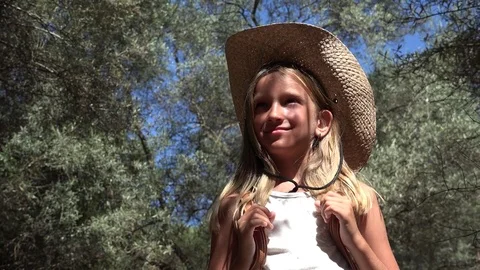 Smiling Tourist Child in Olive Orchard, Little Girl Playing Outdoor in Nature 4K Stock Footage