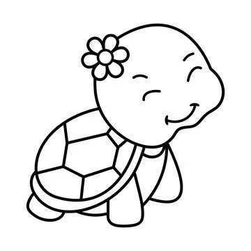 Smiling Turtle with a Flower Outline Stock Illustration