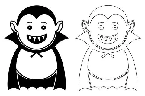 Smiling vampire silhouette vector, smiling vampire outline drawing Stock Illustration