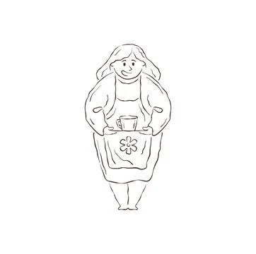 A Smiling Waitress In An Apron Serving A Cup Of Tea Vector Illustration 스톡 일러스트