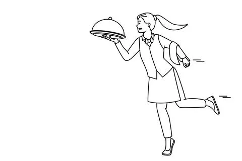 Smiling waitress bring meal Stock Illustration