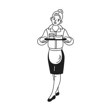 Smiling Waitress Illustration Serving Drinks Stock Illustration