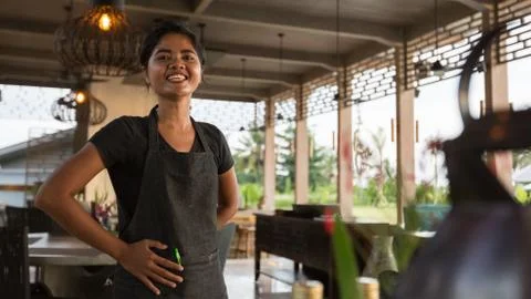 Smiling waitress 스톡 사진