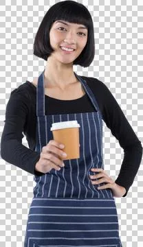 Smiling waitress serving coffee against white background Stock Illustration