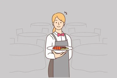 Smiling waitress serving meal in restaurant Stock Illustration