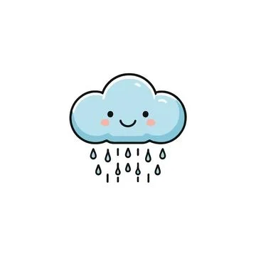 Smiling weather cloud raining sweetly isolated in white background creating.. Illustrazione stock