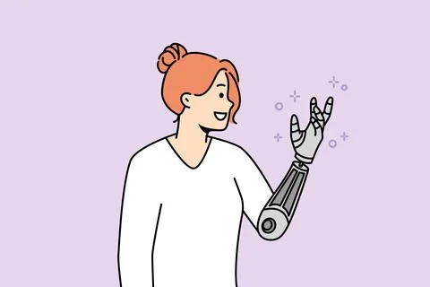 Smiling woman with bionic arm Stock Illustration