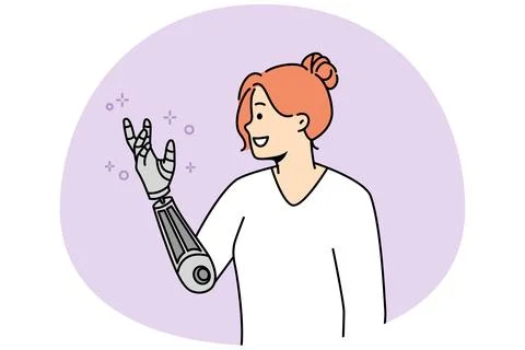 Smiling woman with bionic arm Stock Illustration