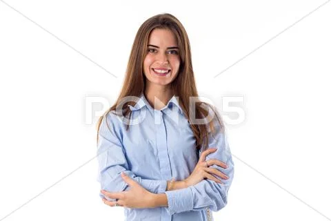 Smiling woman crossing hands Stock Photos