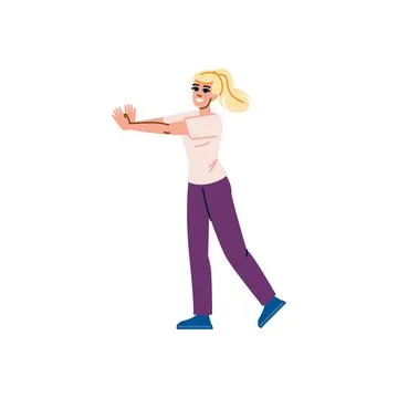 Smiling woman doing physical activity, exercising and stretching Stock Illustration